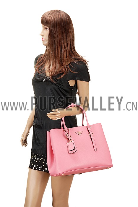 Prada Saffiano Double Tote Pink