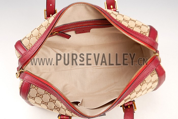 Gucci Lady Web GG Canvas Boston Bag Dark Red