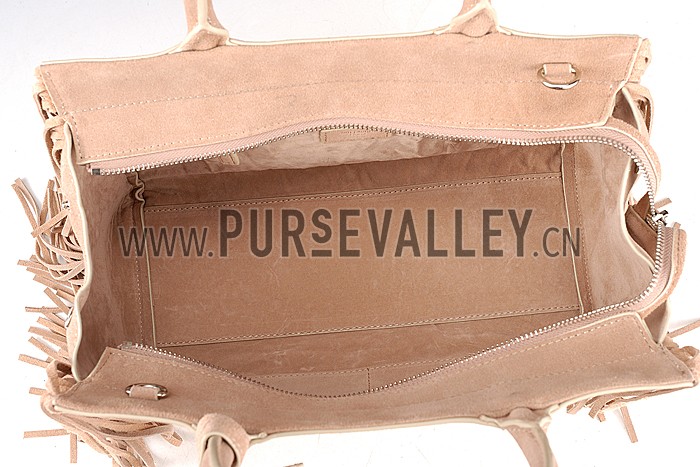 Saint Laurent Rive Gauche Small Fringed Suede Bag Beige