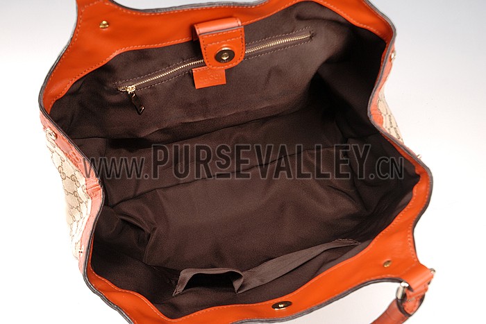 Gucci Sukey Large Tote Orange Trim Beige Fabric