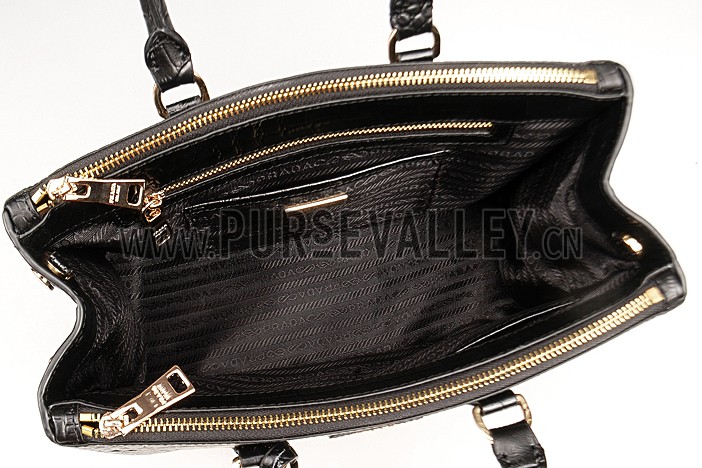 Prada Saffiano Crocodile Leather Black Bag