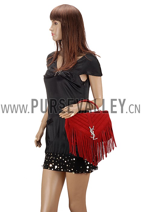 Saint Laurent College Matelasse Medium Fringed Suede Bag Red