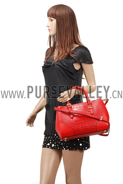 Prada Crocodile Leather Shoulder Bag Red