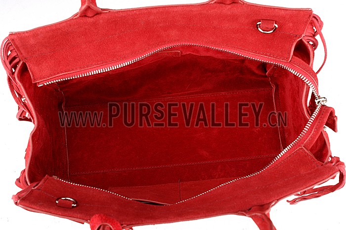 Saint Laurent Rive Gauche Small Fringed Suede Bag Red