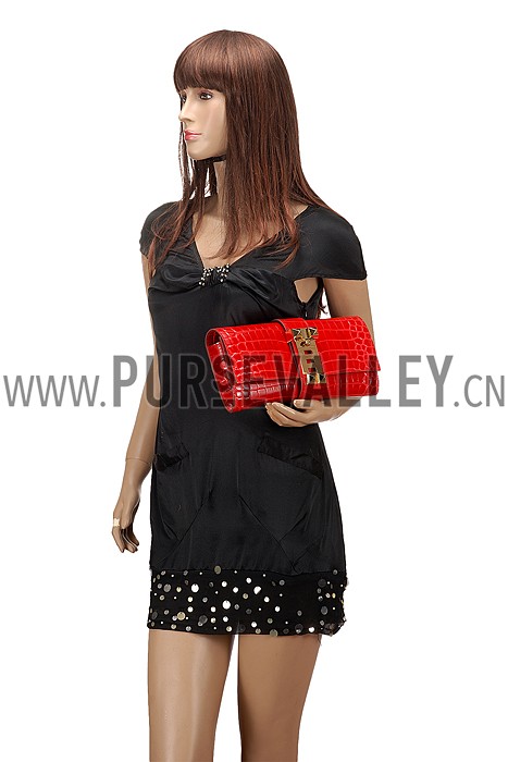 Hermes Medor Crocodile Leather Red Clutch 18926683