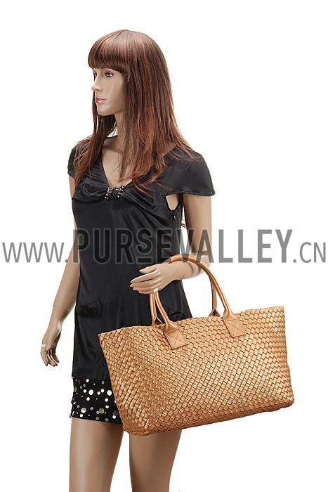 Bottega Veneta Woven Ostrich Large Tote Gold