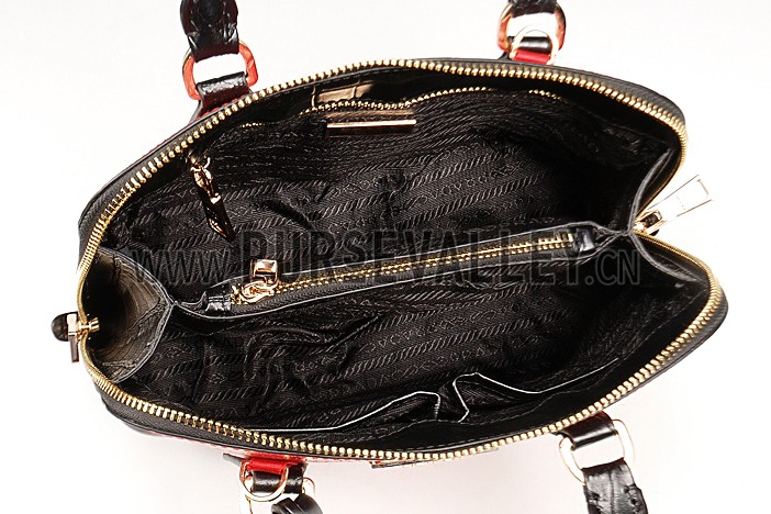 Prada Promenade Black And Red Small Crocodile Bag