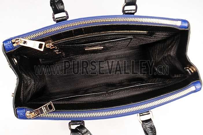 Prada Saffiano Crocodile Leather Black And Blue Bag