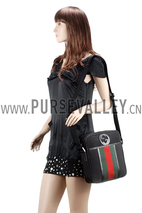 Gucci Canvas Shoulder Bag Black with Web Detail