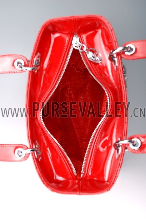Dior Small Lady Cannage Bag Patent Leather Red