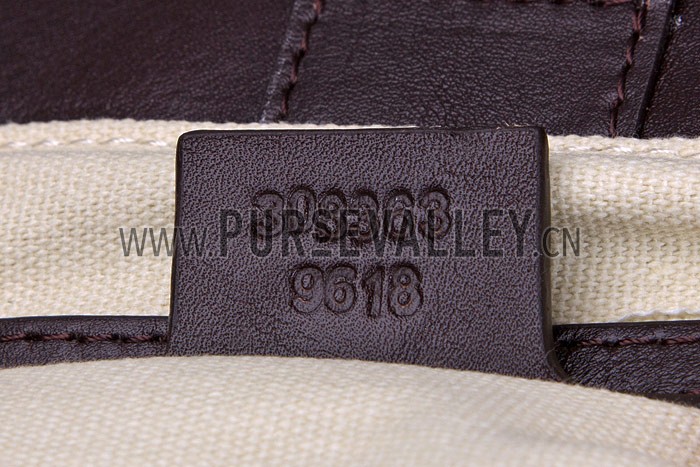 Gucci Soho Dark Brown Trim Logo Printed Canvas Working Tote