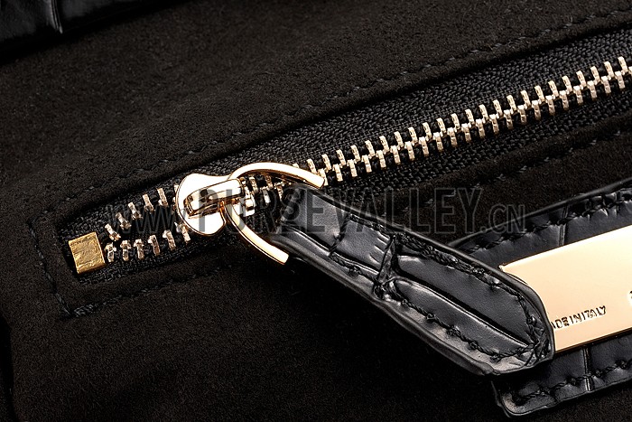 Fendi Mini Peekaboo Black Croc Leather Bag 608294