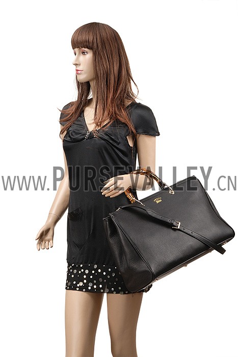 Gucci Bamboo Shopper Leather Tote Black 607312