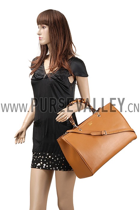 Gucci Bamboo Shopper Leather Tote Tan 607313