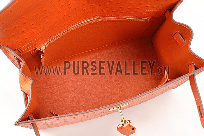 Hermes Kelly 32 Orange Ostrich Leather 607480