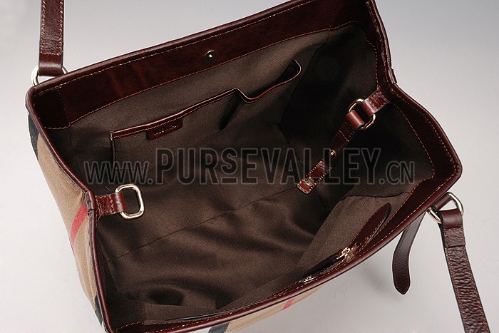 Burberry Small Bridle House Check Tote Bag Dark Brown 607780