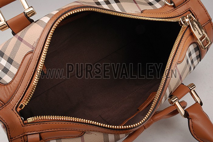 Burberry Check Haymarket Bowler Bag Tan 607787
