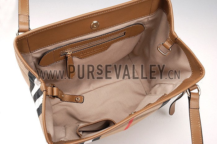Burberry Small Bridle House Check Tote Bag Brown 607792