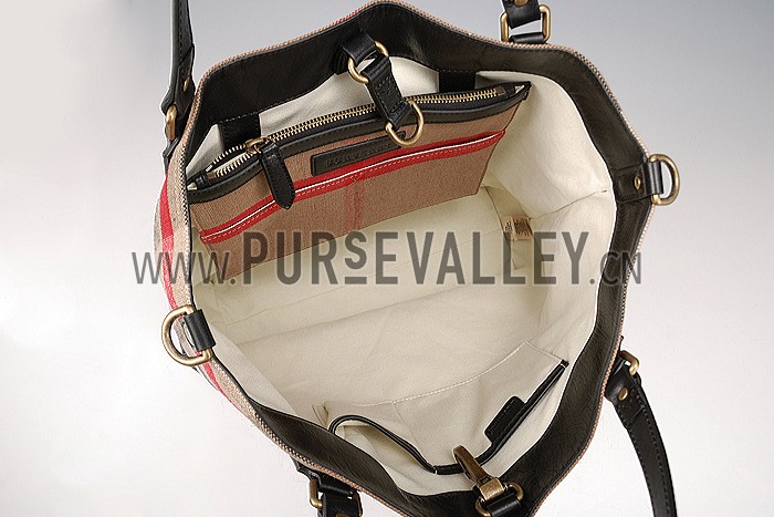 Burberry Large Canvas Check Tote Bag Black 607813
