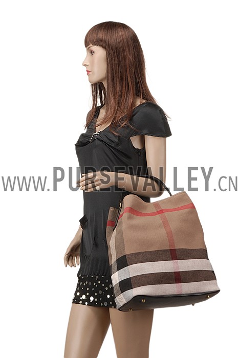 Burberry Medium Canvas Check Hobo Bag Black 607819