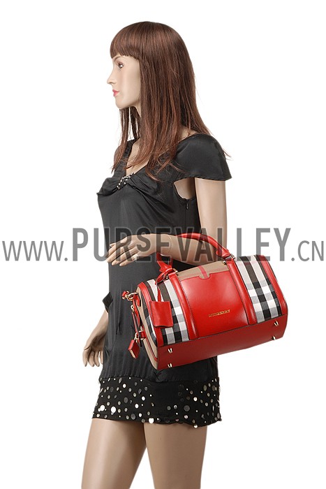 Burberry Sartorial House Check Bowling Bag Red 607822