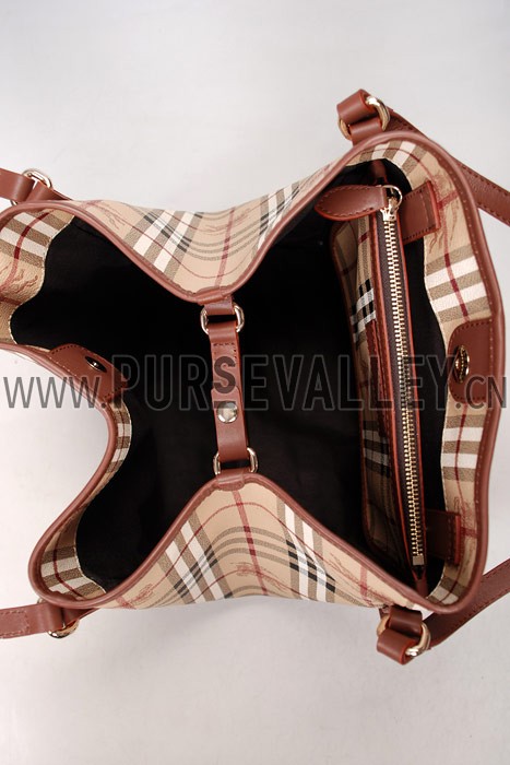 Burberry Haymarket Small Tote Brown Trim