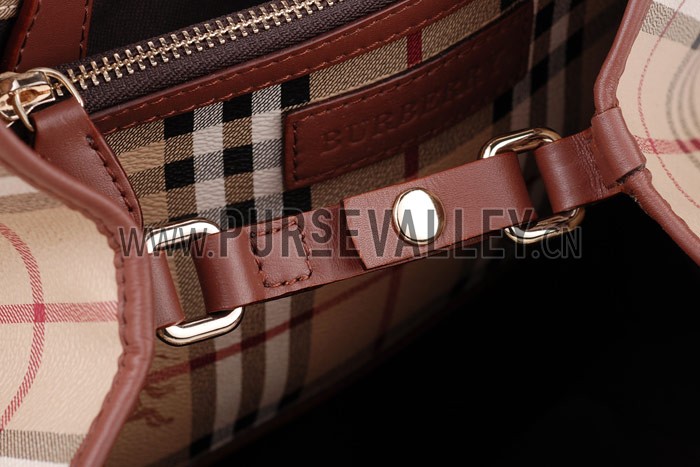 Burberry Haymarket Medium Tote Brown Trim
