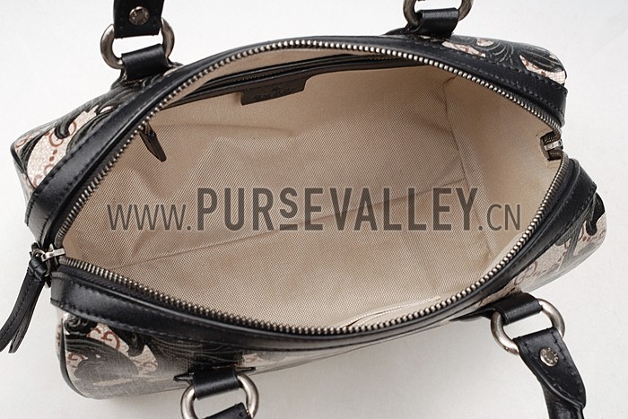 Gucci Boston Arabesque Canvas Shoulder Bag Black