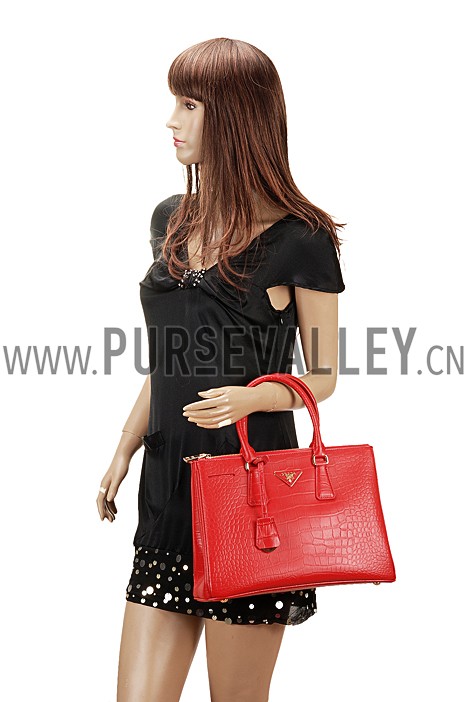 Prada Saffiano Crocodile Leather Red Bag