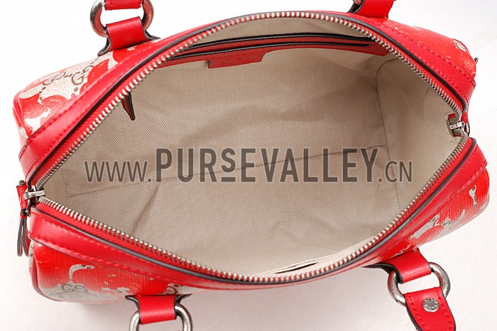 Gucci Boston Arabesque Canvas Shoulder Bag Red