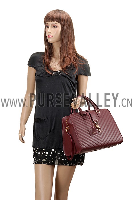 Saint Laurent Monogram Cabas Bordeaux Matelasse Leather Bag