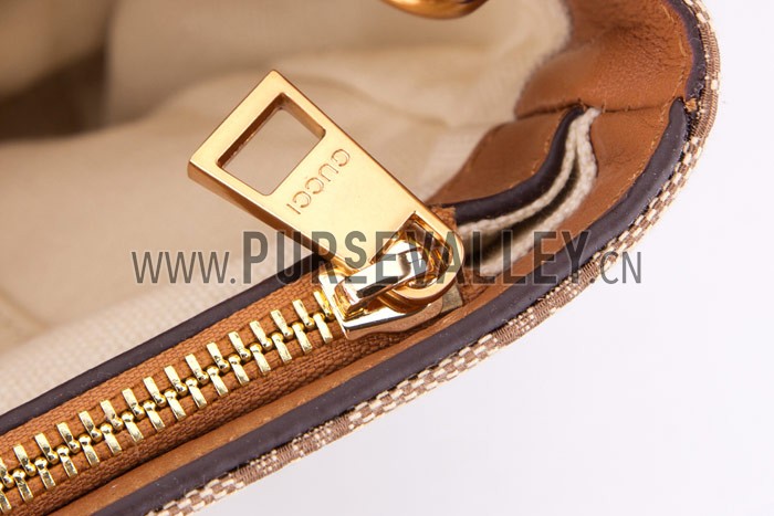 Gucci Bright Bit GG Canvas Cognac Leather Trim Top Handle Tote
