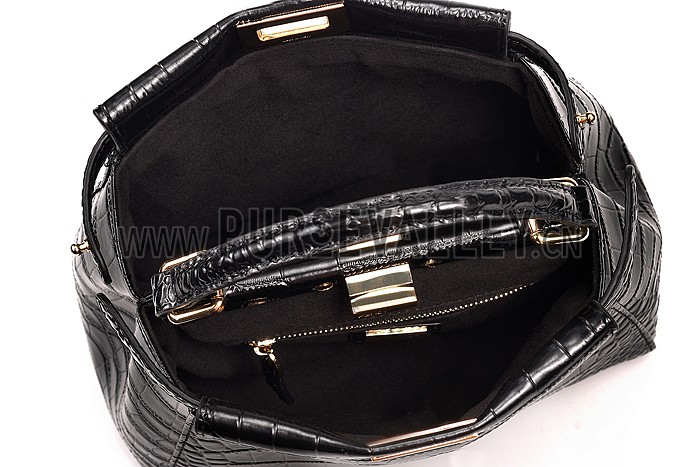 Fendi Mini Peekaboo Black Croc Leather Bag 608294