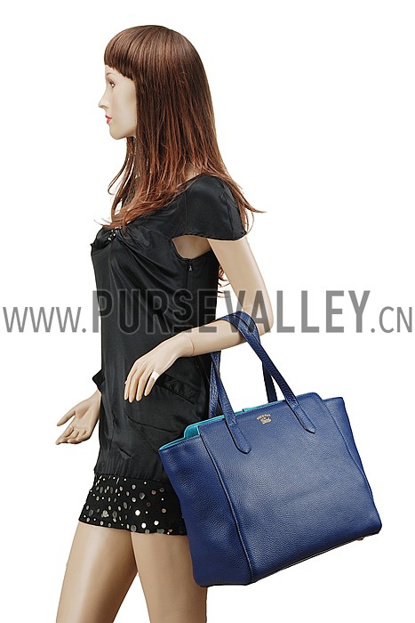 Gucci Swing Leather Tote Dark Blue Medium 607683