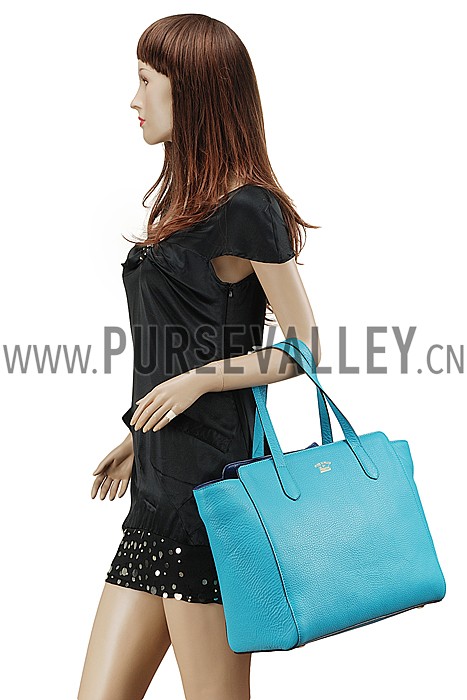Gucci Swing Leather Tote Light Blue Medium 607684
