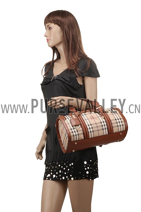 Burberry Check Haymarket Bowler Bag Brown 607785