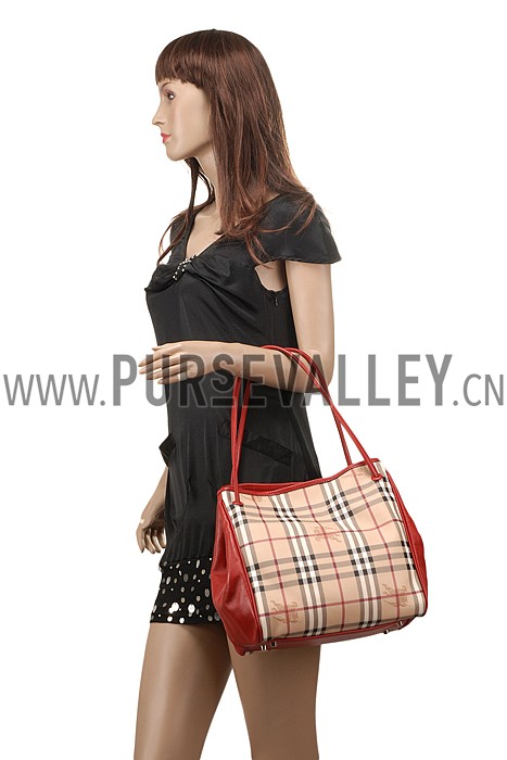 Burberry Small Haymarket Check Tote Bag Red 607796