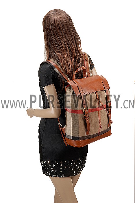 Burberry Man Canvas Check Backpack Saddle Brown 608273