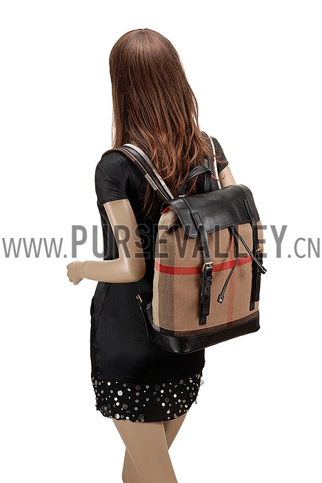Burberry Man Canvas Check Backpack Saddle Black 608274