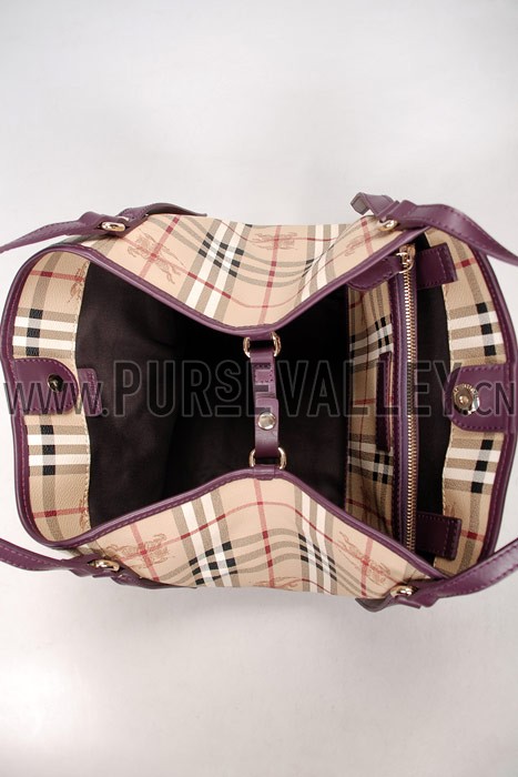 Burberry Haymarket Small Tote Purple Trim