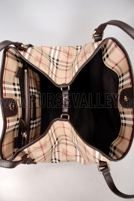 Burberry Haymarket Medium Tote Dark Brown Trim