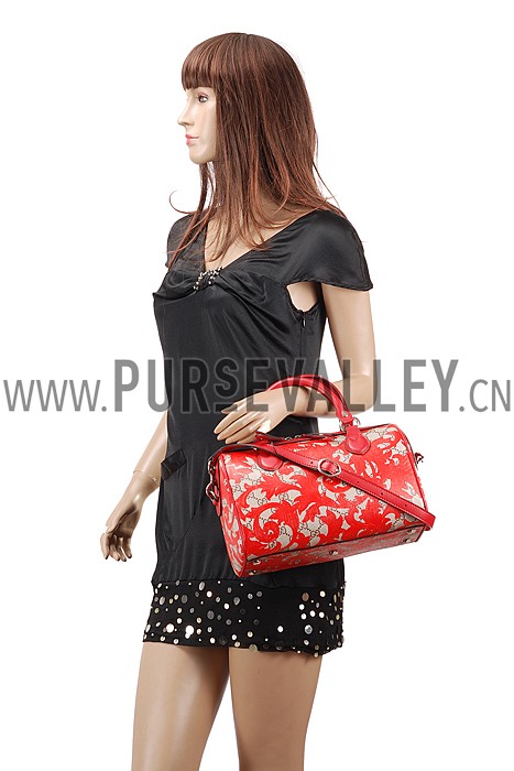 Gucci Boston Arabesque Canvas Shoulder Bag Red