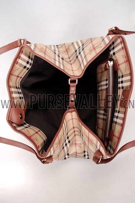 Burberry Haymarket Medium Tote Brown Trim