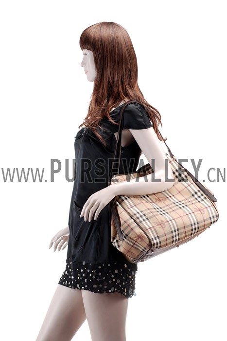 Burberry Haymarket Medium Tote Dark Brown Trim