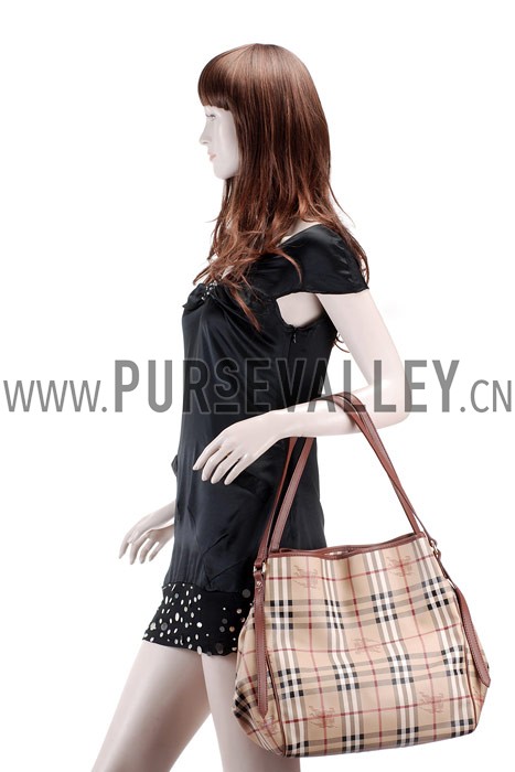 Burberry Haymarket Medium Tote Brown Trim