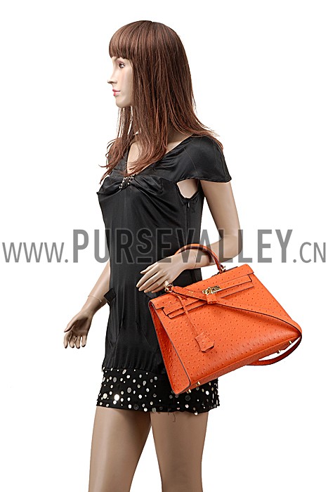 Hermes Kelly 32 Orange Ostrich Leather 607480
