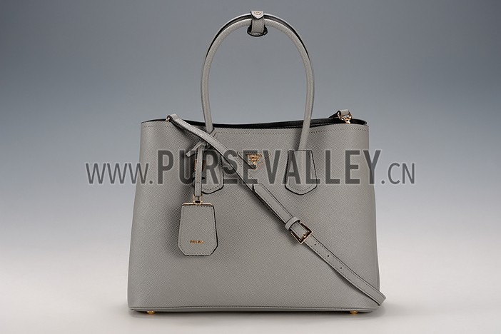 Prada Saffiano Double Tote Grey