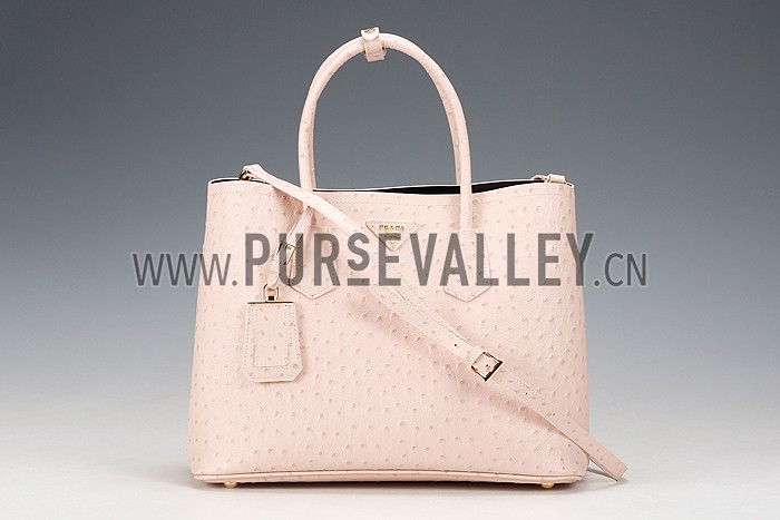 Prada Double Tote Ostrich Leather Bag Light Pink