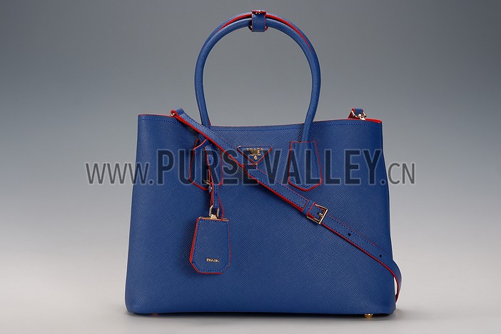 Prada Saffiano Double Tote Blue
