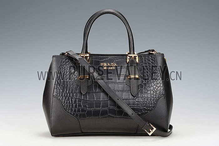 Prada Crocodile Leather Shoulder Bag Black